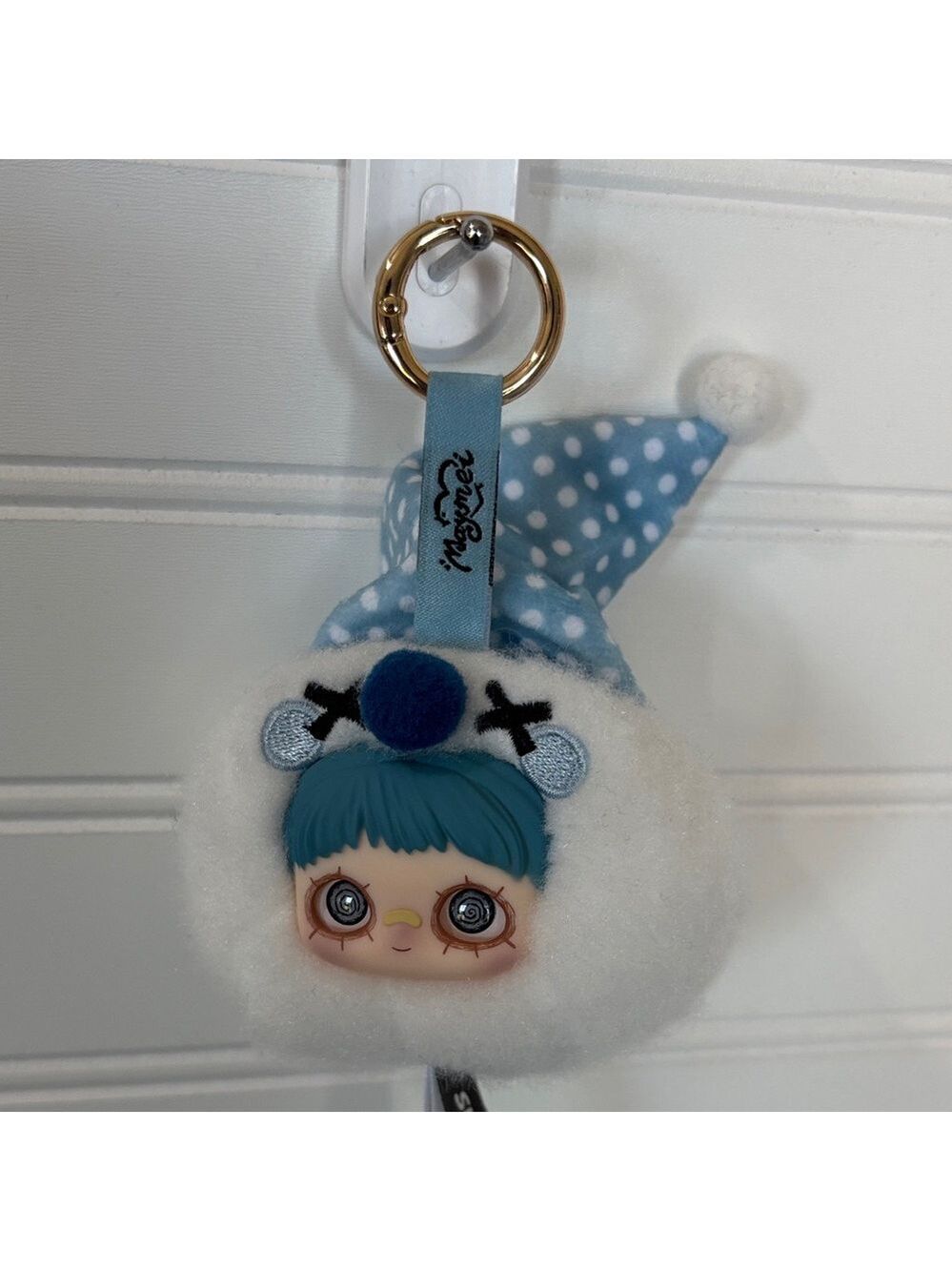 Blue and White Plush Toy Keychain